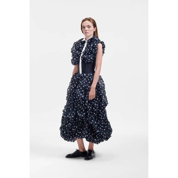 Viktor & Rolf Wool Crinkle Maxi Dress in Black, view 4