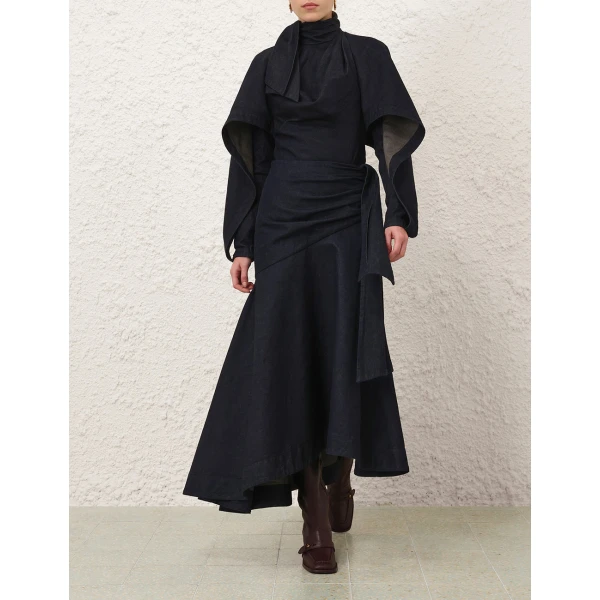 Zimmermann Denim Draped Maxi Skirt, view 2