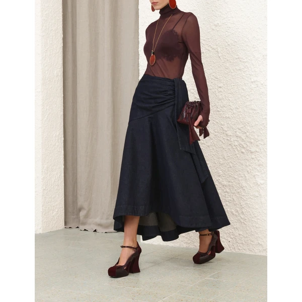 Zimmermann Denim Draped Maxi Skirt, view 3