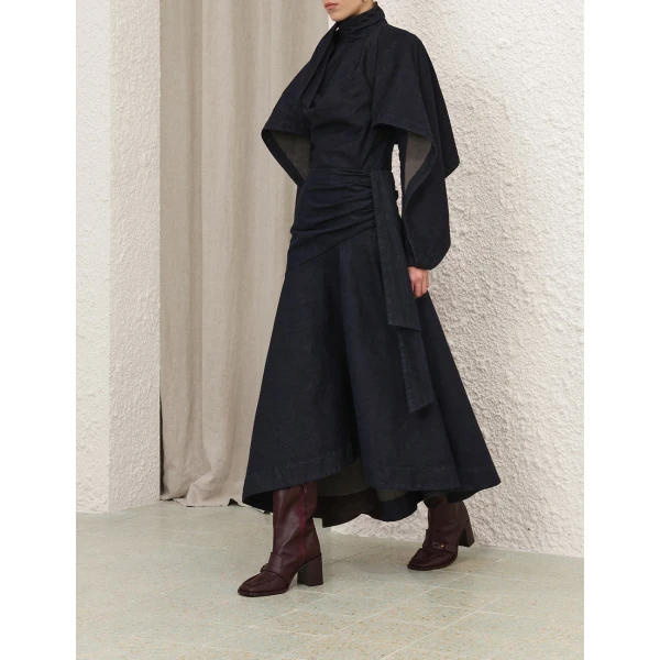 Zimmermann Denim Draped Maxi Skirt, view 4