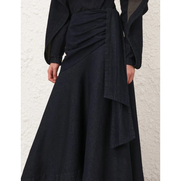 Zimmermann Denim Draped Maxi Skirt, view 6