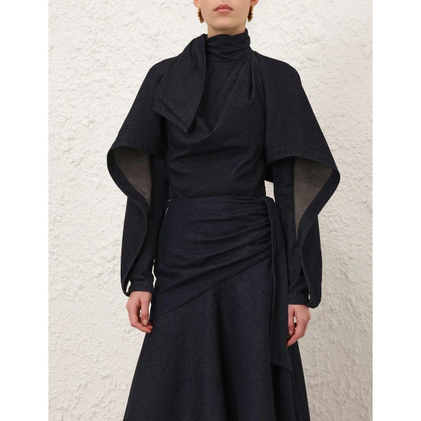 Zimmermann Draped Denim Blouse, view 2