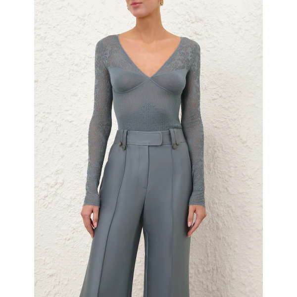 Zimmermann Pointelle Lace V Neck Top, view 2