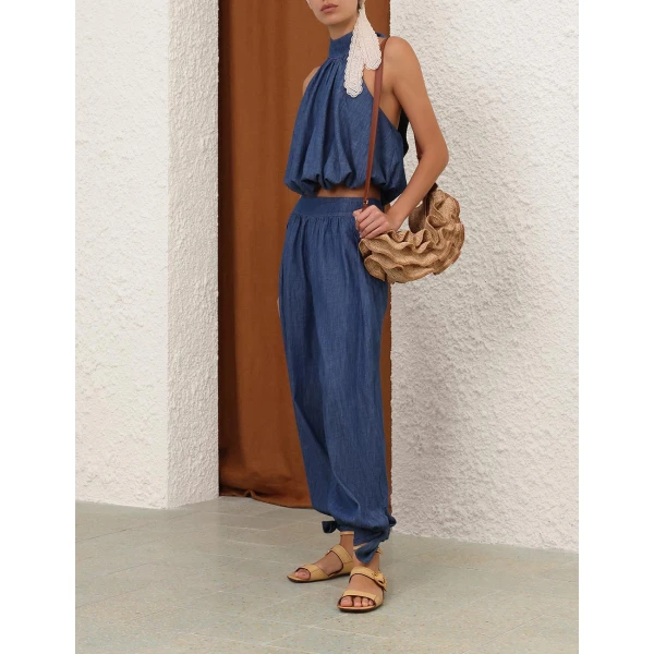 Zimmermann Sundance Denim Halter Top, view 3