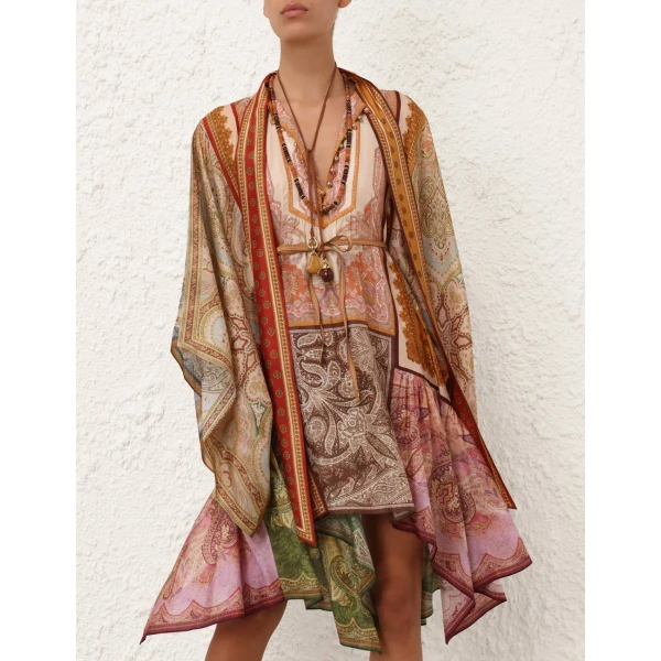 Zimmermann Sundance Tie Neck Mini Dress, view 2