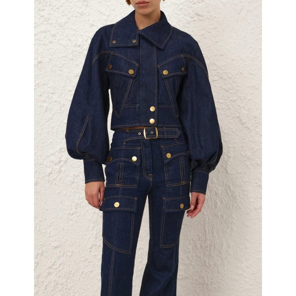 Zimmermann Valiant Denim Utility Bomber Jacket, view 2