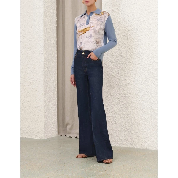 Zimmermann Valiant Printed Silk Polo Top, view 3
