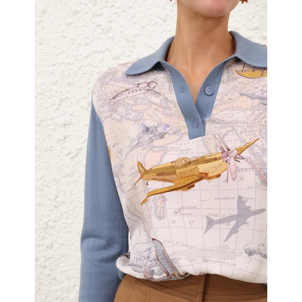 Zimmermann Valiant Printed Silk Polo Top, view 6
