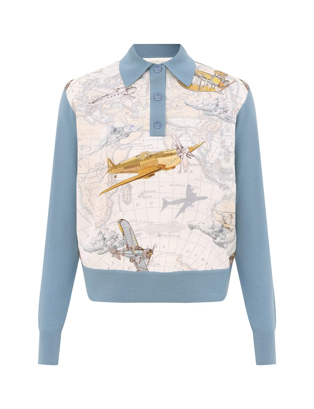 Zimmermann Valiant Printed Silk Polo | Ready to Wear Collection Luxury Shoes Zimmermann Valiant Printed Silk Polo Top