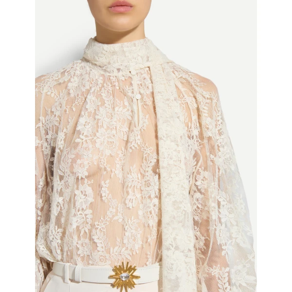 Zuhair Murad Georgette & Lace Blouse, view 5