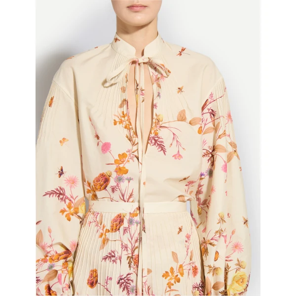 Zuhair Murad Popeline Tree Print Blouse, view 5