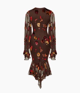 Devoré Velvet Midi Dress in Brown