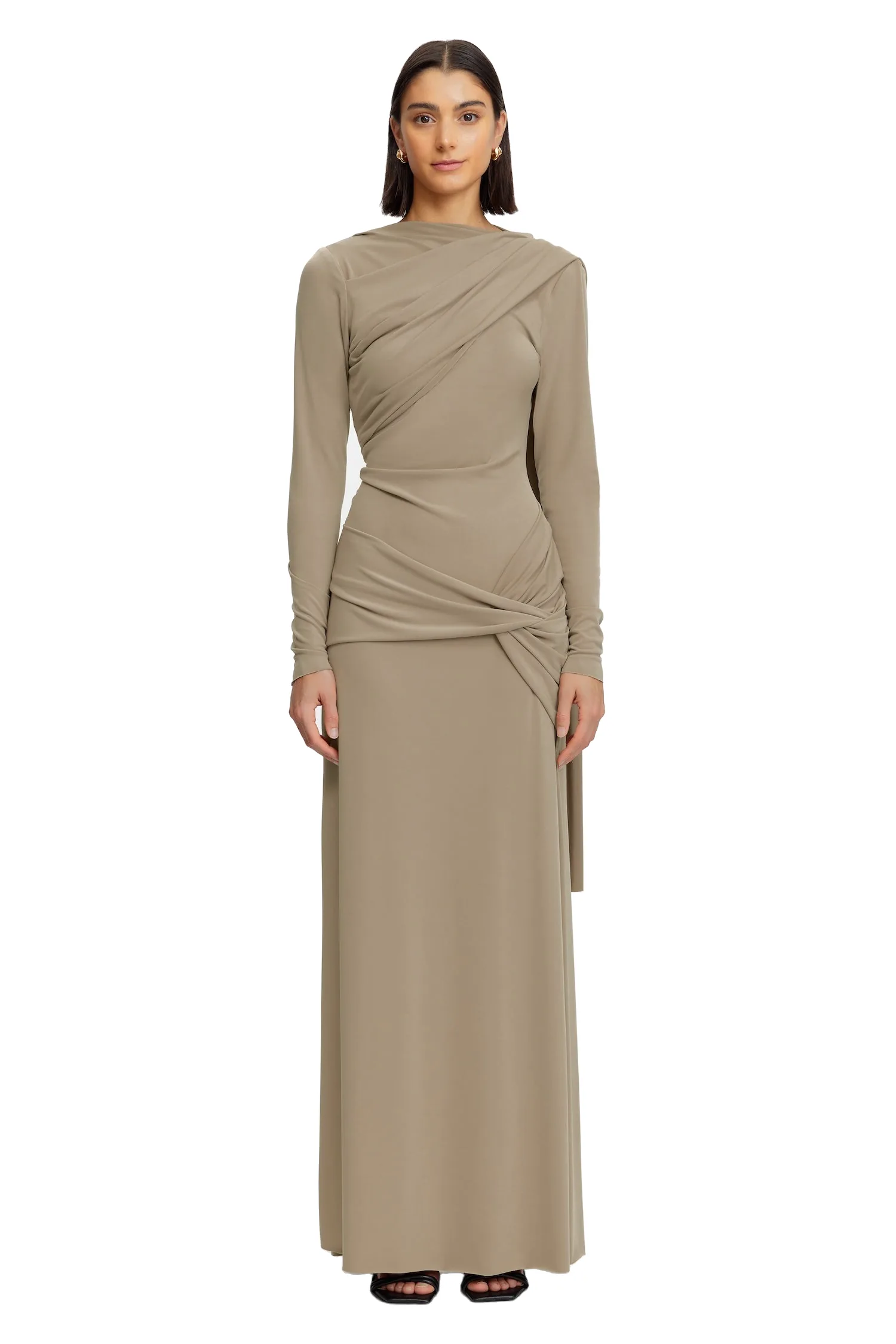 Acler Catherinson Maxi Dress in Oat Latte, Beige Dresses