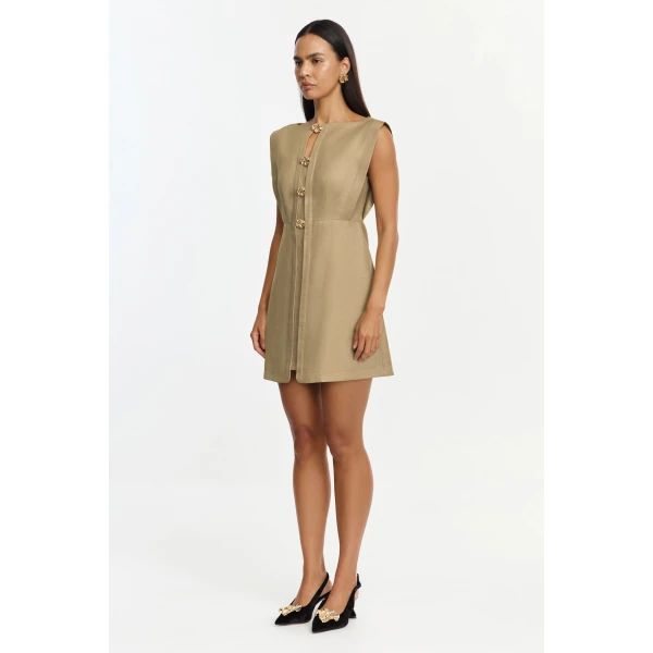 Acler Cindill Mini Dress in Walnut, view 2