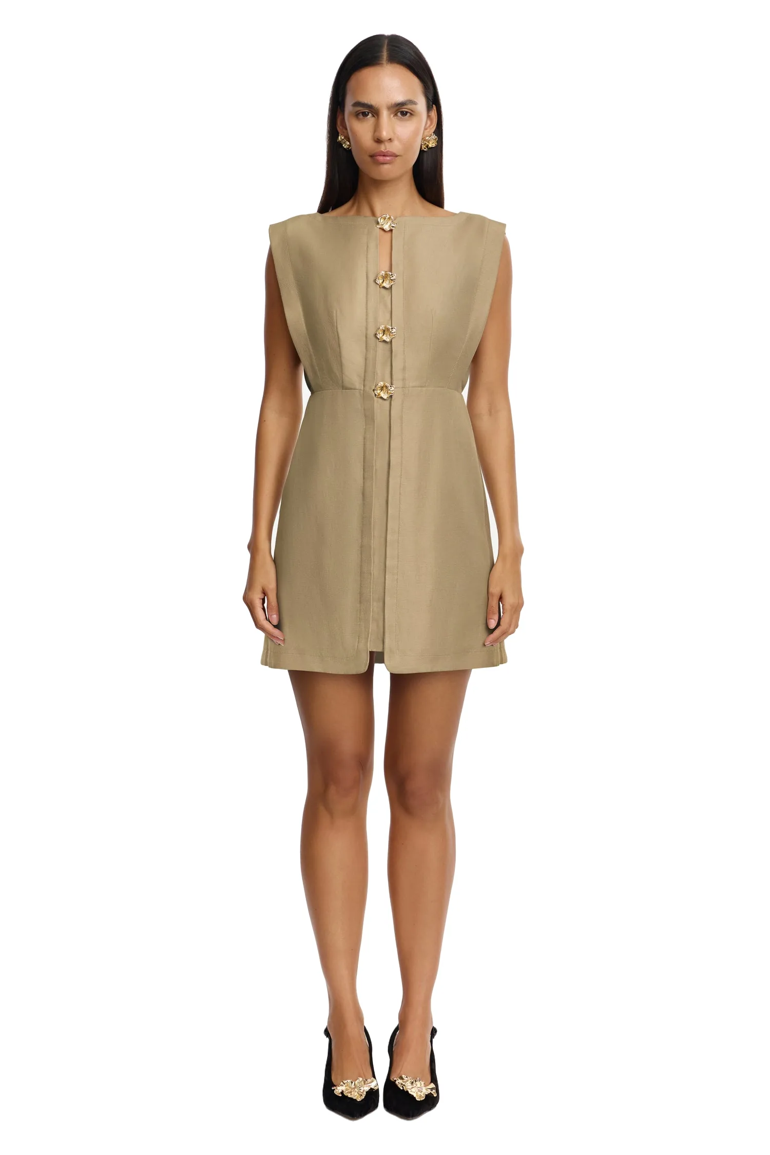 Acler Cindill Mini Dress in Walnut, Beige Dresses