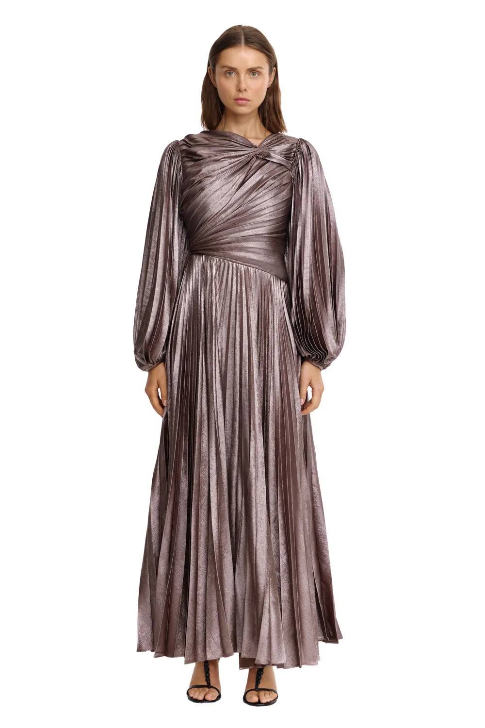 Acler Hanwell Maxi Dress in Metallic Sepia, Beige Dresses