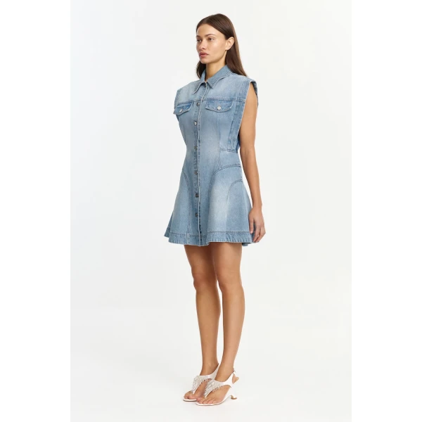 Acler Hinckley Mini Dress in Blue Rinse, view 2