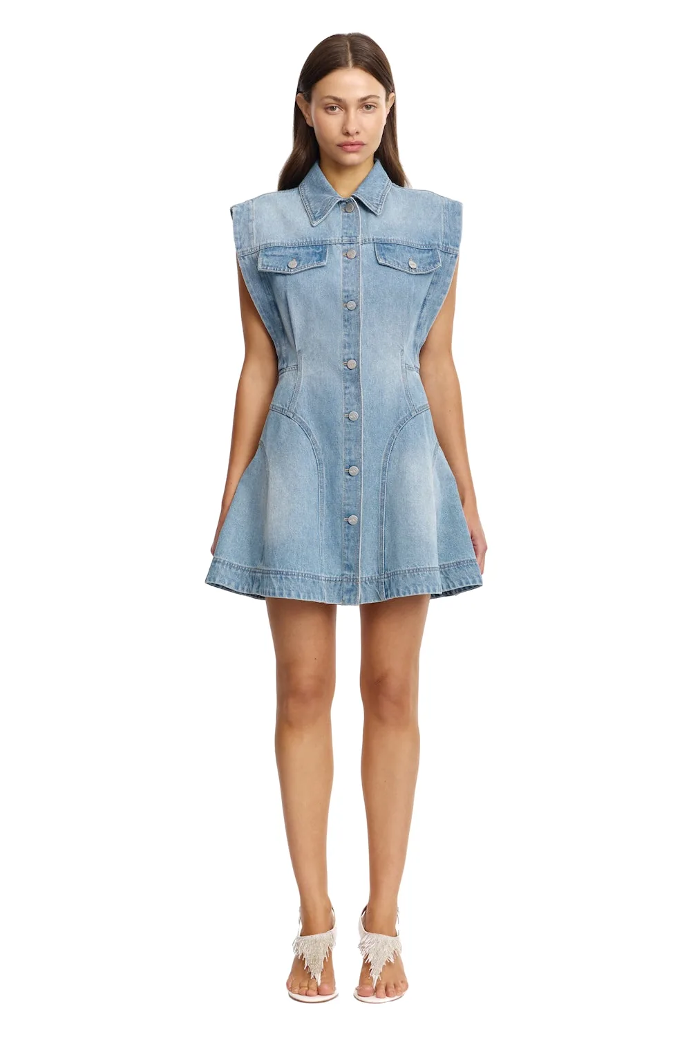 Acler Hinckley Mini Dress in Blue Rinse, Blue Dresses