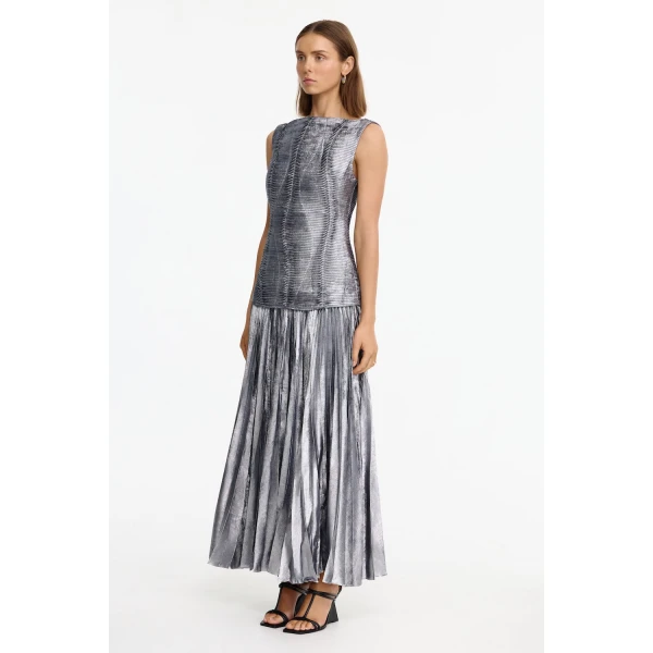 Acler Holden Maxi Dress in Metallic Silver, view 2