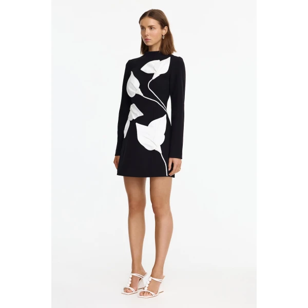 Acler Kadence Mini Dress in Black & Ivory, view 2
