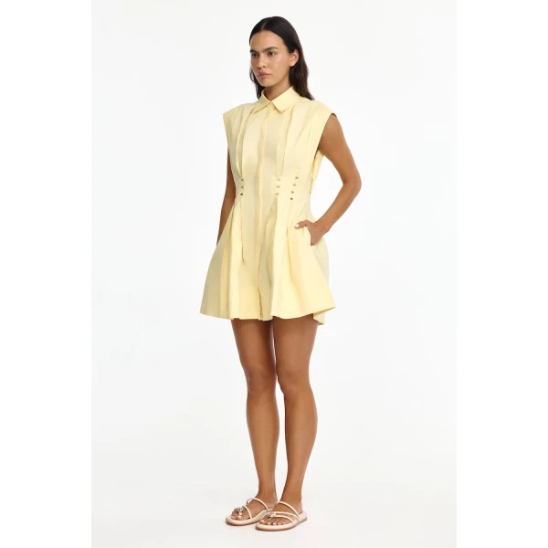Acler Kimpton Mini Dress in Light Lemon, view 2