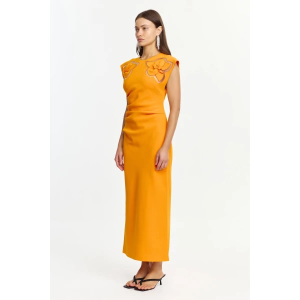 Acler Koda Midi Dress in Neon Mango, view 2