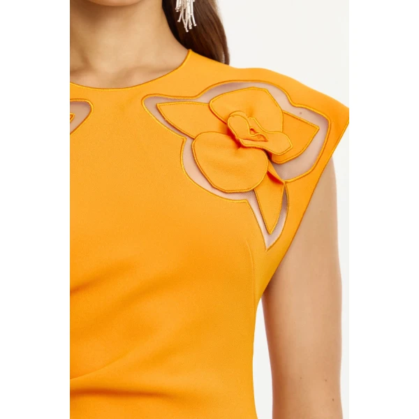 Acler Koda Midi Dress in Neon Mango, view 4