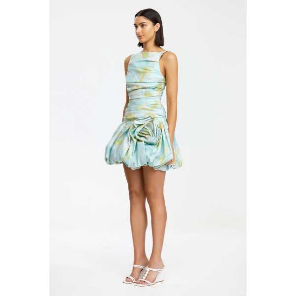 Acler Readyham Mini Dress in Blue Plum Forrest, view 2