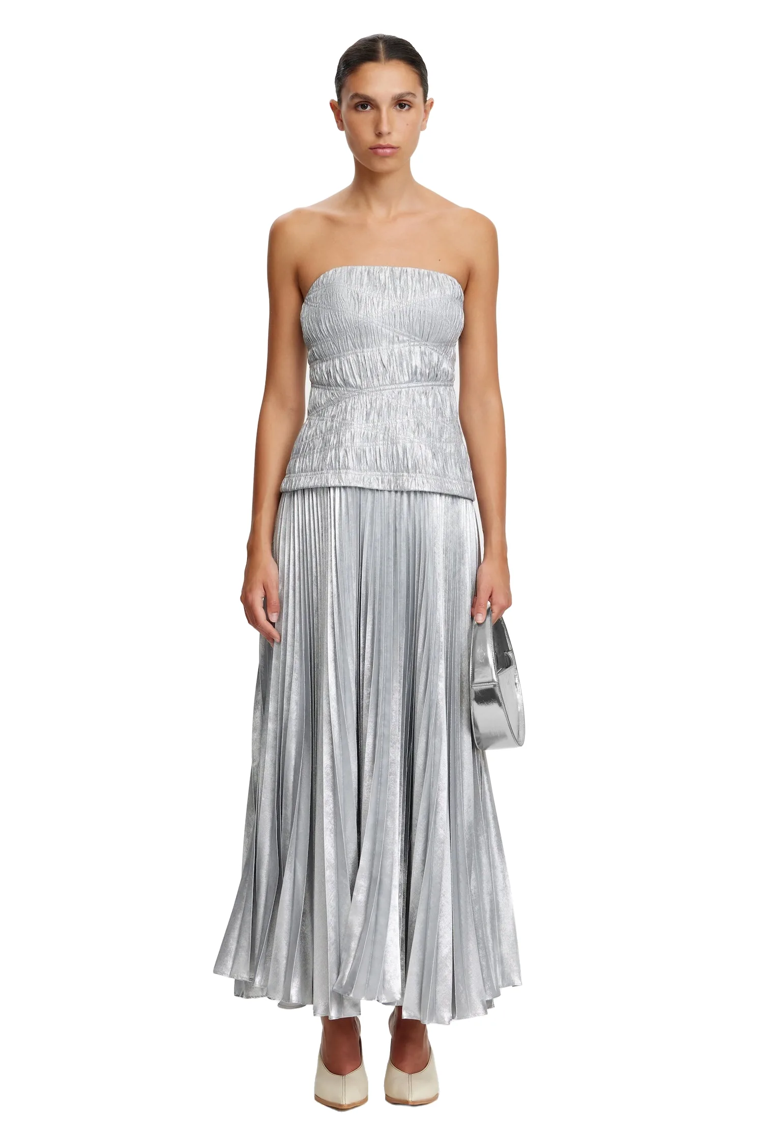 Acler Rockland Midi Dress in Dove Metallic, Metallic Dresses