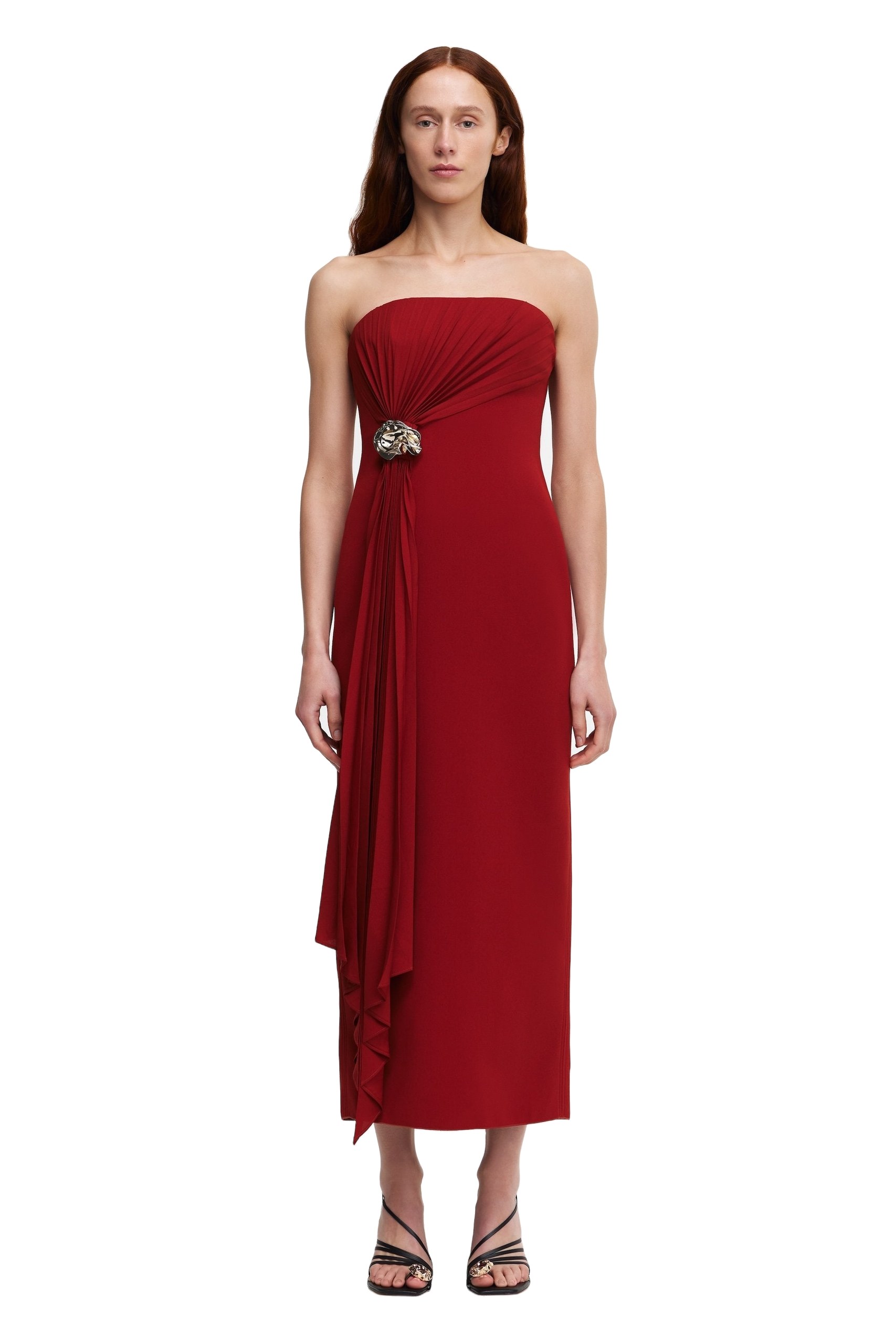 Acler Whitnell Midi Dress in Burgundy, Red Dresses