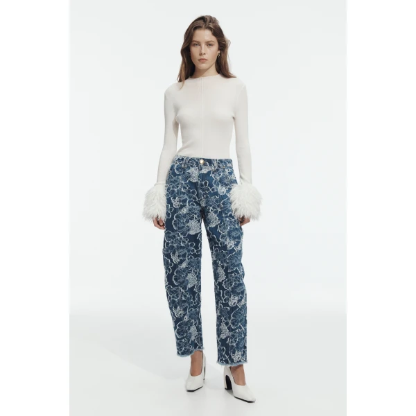 Aje Arlo Jacquard Barrel Jean, view 2