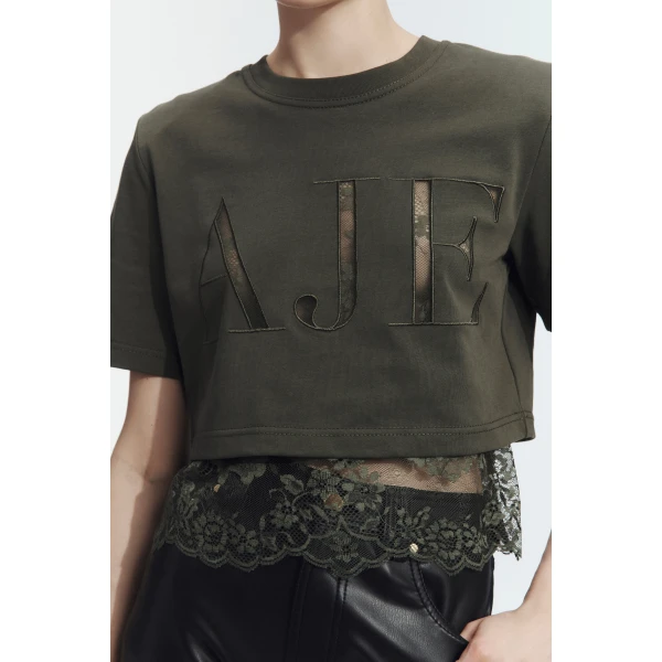 Aje Kayla Lace Underlay Tee Top, view 4