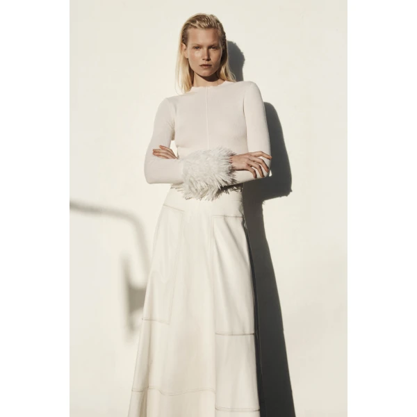 Aje Lotus Vegan Leather Midi Skirt, view 3
