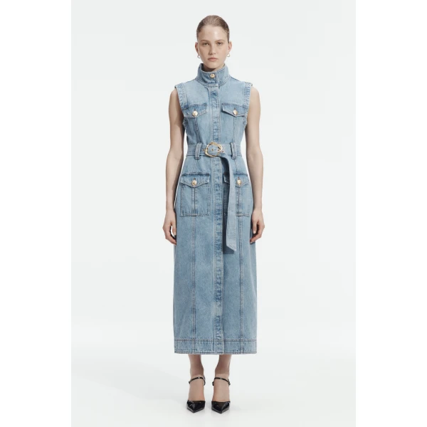 Aje Lyra Denim Midi Dress, view 2