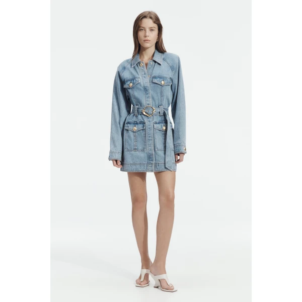 Aje Lyra Denim Mini Dress, view 2