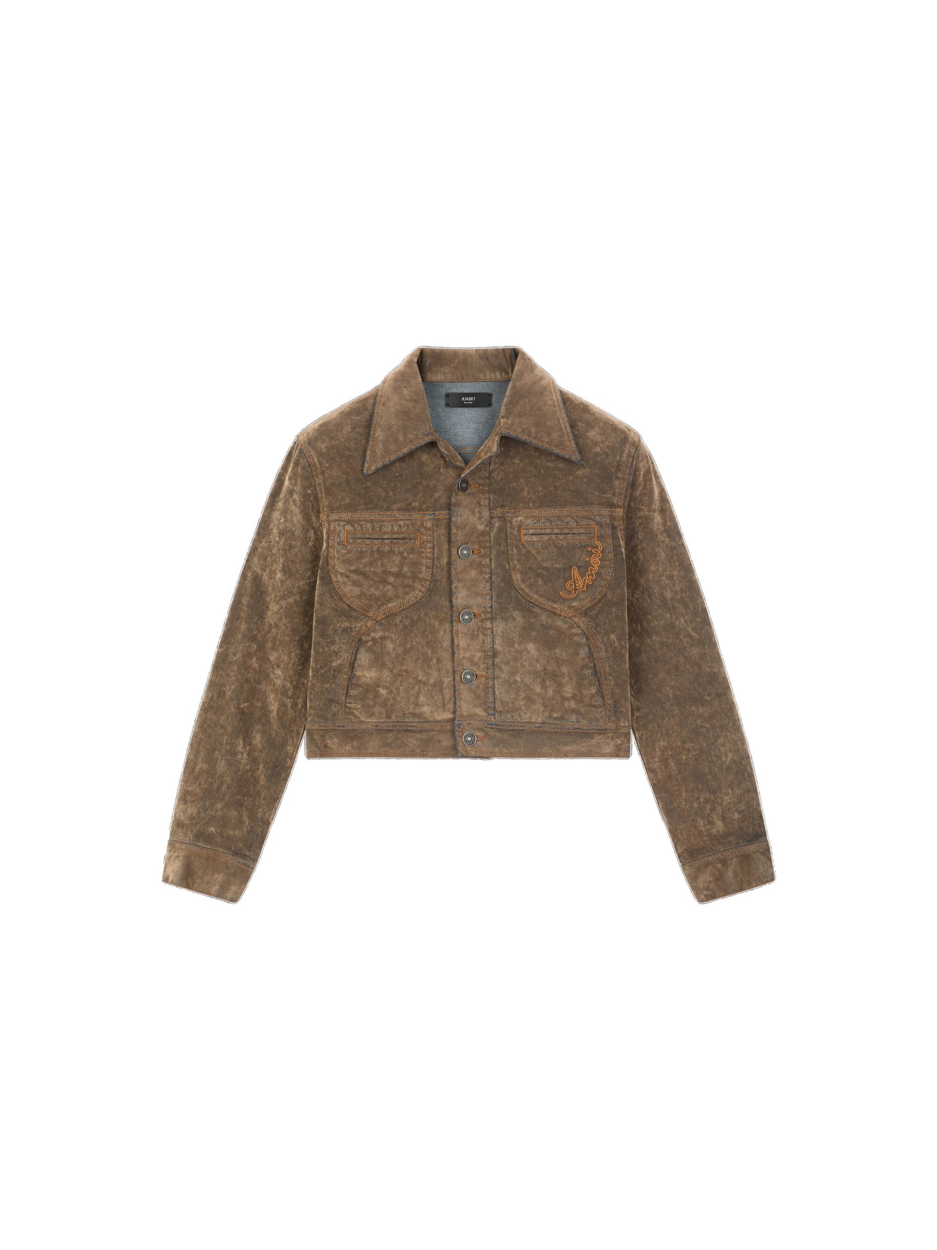 Amiri Flock Vintage Cut Denim Jacket in Fossil