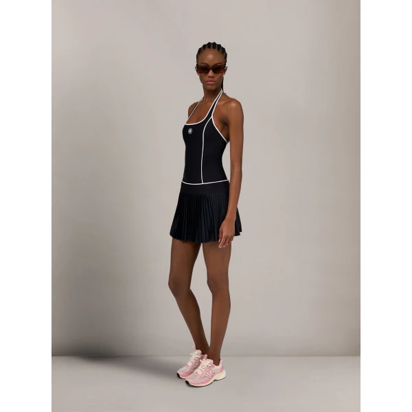Amiri MA Pleated Mini Dress in Black, view 3