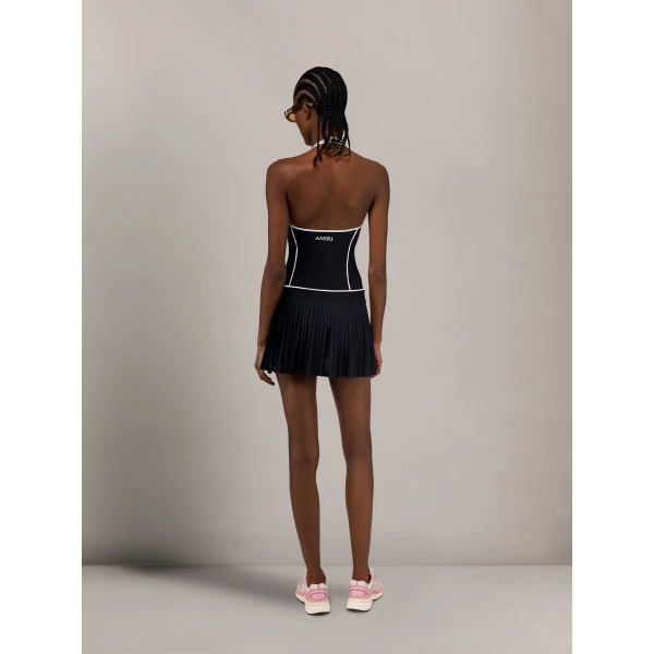 Amiri MA Pleated Mini Dress in Black, view 4