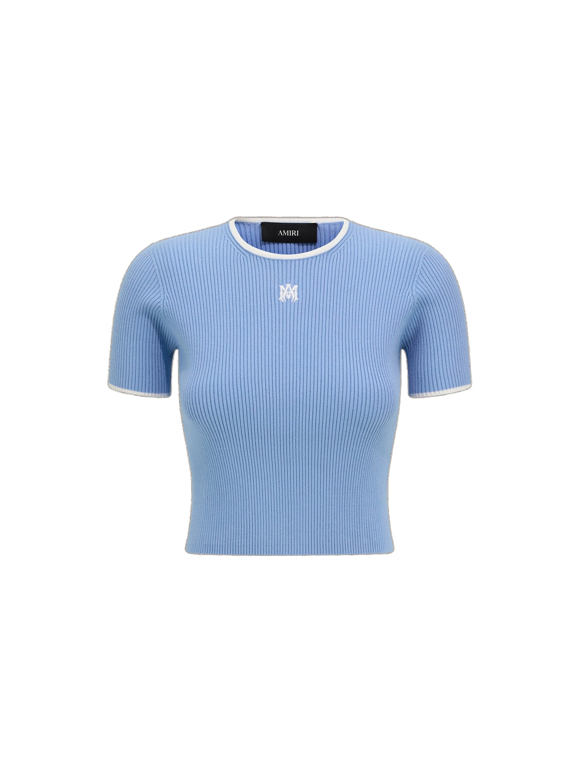 Amiri MA Rib Knit Baby Tee in Skyline Blue
