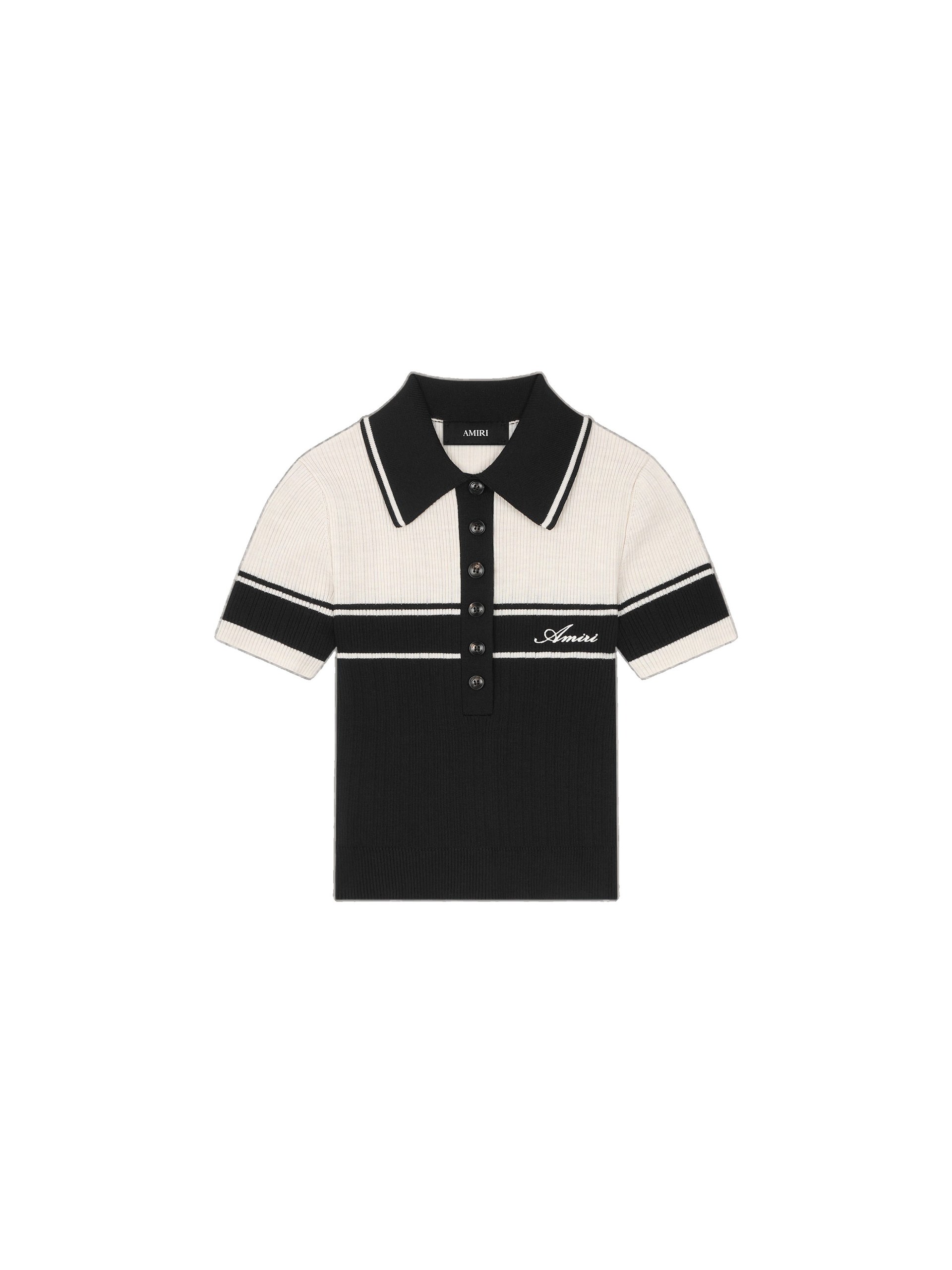 Amiri Script Knit Slim Polo in Black