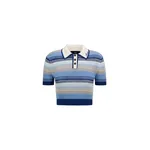 Amiri Striped Crochet Mesh Polo in Blue Top