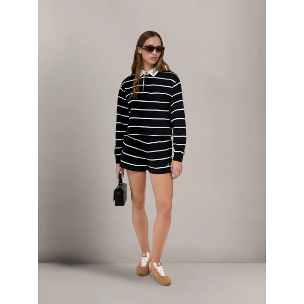 Amiri Striped Long Sleeve Polo in Black Top, view 2