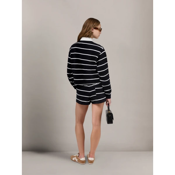 Amiri Striped Long Sleeve Polo in Black Top, view 3