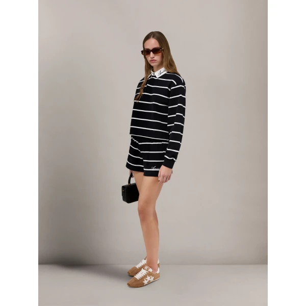Amiri Striped Long Sleeve Polo in Black Top, view 4