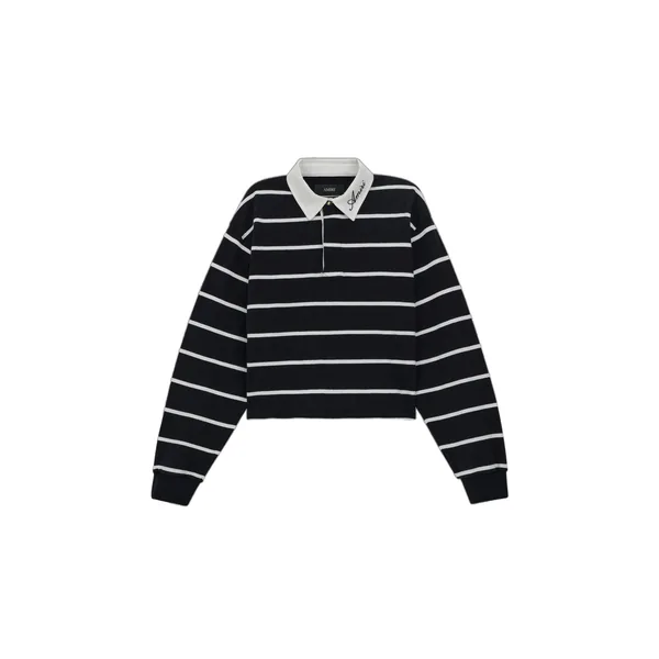 Amiri Striped Long Sleeve Polo in Black Top