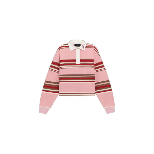 Amiri Striped Oversized Long Sleeve Polo in Pink Top