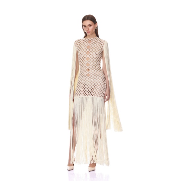 Bronx and Banco Africa Fringe Beaded Maxi Dress