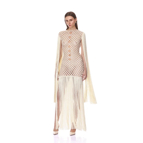 Bronx and Banco Africa Fringe Beaded Maxi Dress
