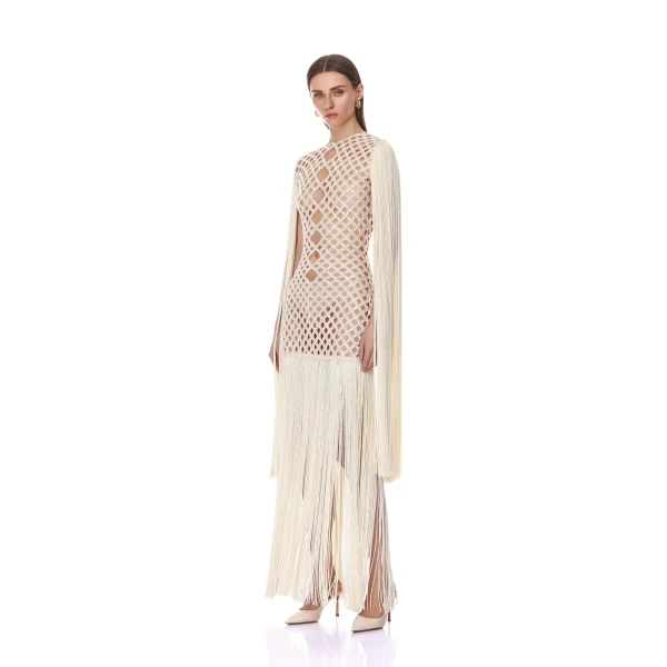 Bronx and Banco Africa Fringe Beaded Maxi Dress, view 2