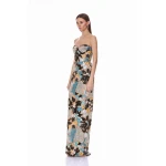 Bronx and Banco Dahlia Strapless Blue Yellow Multi Maxi Dress